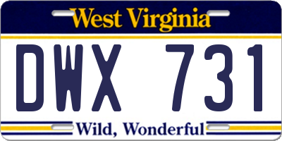 WV license plate DWX731