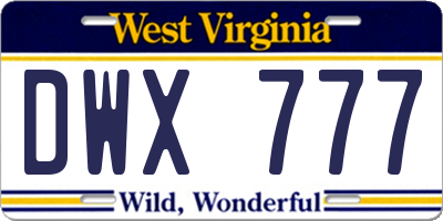 WV license plate DWX777