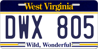 WV license plate DWX805
