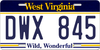 WV license plate DWX845