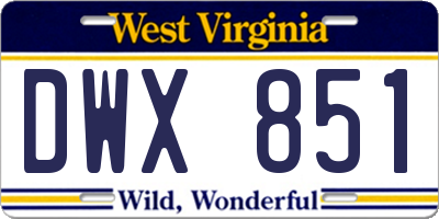 WV license plate DWX851