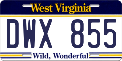 WV license plate DWX855