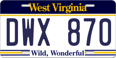 WV license plate DWX870