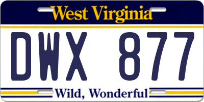 WV license plate DWX877