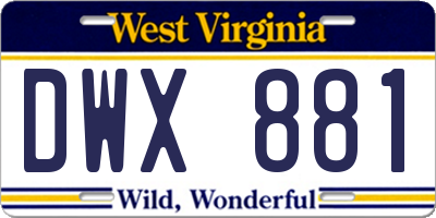 WV license plate DWX881