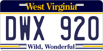 WV license plate DWX920