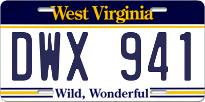WV license plate DWX941