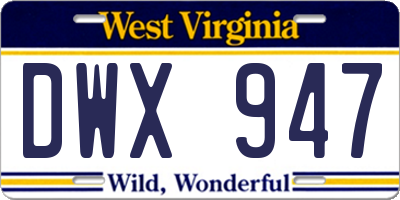 WV license plate DWX947