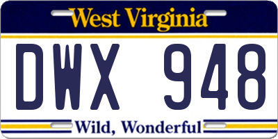 WV license plate DWX948
