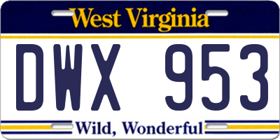 WV license plate DWX953
