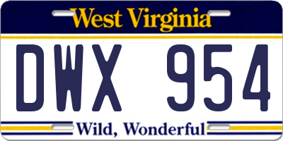 WV license plate DWX954