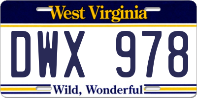 WV license plate DWX978