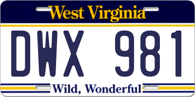 WV license plate DWX981