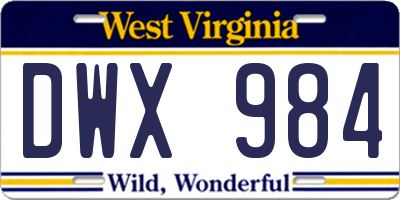 WV license plate DWX984