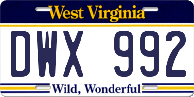 WV license plate DWX992
