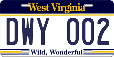 WV license plate DWY002