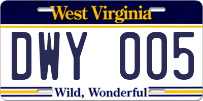 WV license plate DWY005