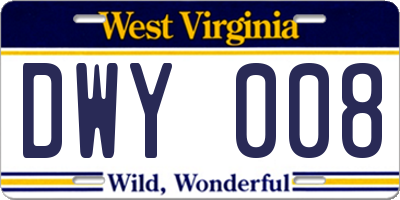 WV license plate DWY008