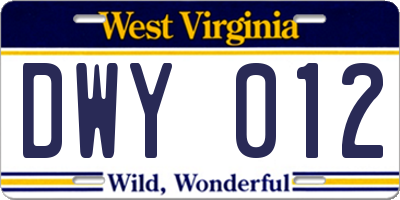 WV license plate DWY012