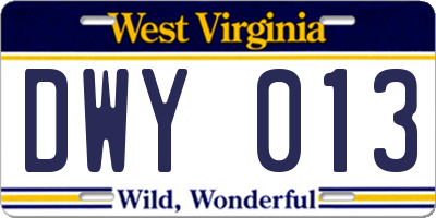 WV license plate DWY013