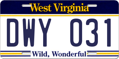 WV license plate DWY031