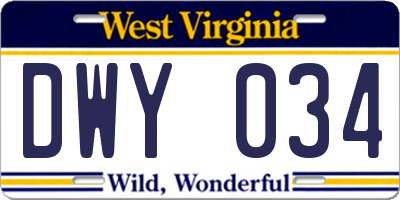 WV license plate DWY034