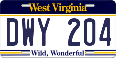 WV license plate DWY204