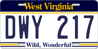 WV license plate DWY217
