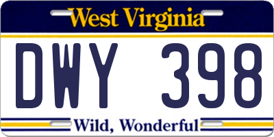 WV license plate DWY398