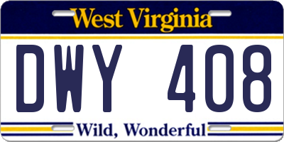 WV license plate DWY408