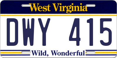 WV license plate DWY415