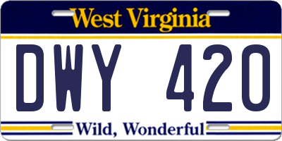 WV license plate DWY420