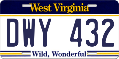 WV license plate DWY432