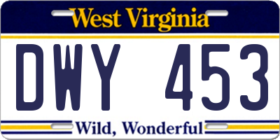WV license plate DWY453
