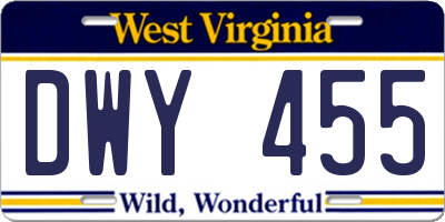 WV license plate DWY455