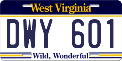 WV license plate DWY601