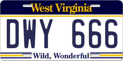 WV license plate DWY666