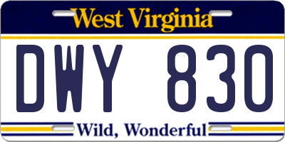 WV license plate DWY830