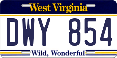 WV license plate DWY854
