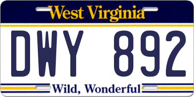 WV license plate DWY892