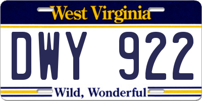 WV license plate DWY922