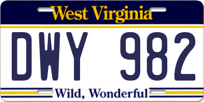 WV license plate DWY982