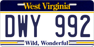 WV license plate DWY992