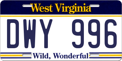 WV license plate DWY996