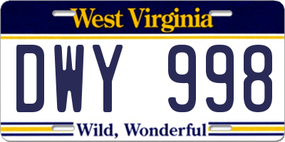 WV license plate DWY998
