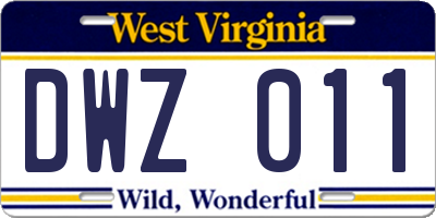 WV license plate DWZ011