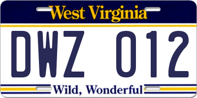 WV license plate DWZ012