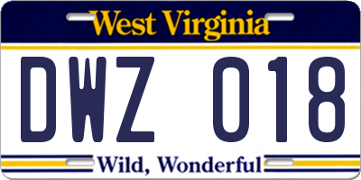 WV license plate DWZ018