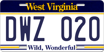 WV license plate DWZ020