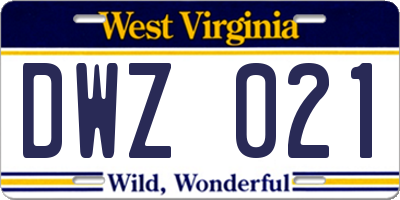 WV license plate DWZ021